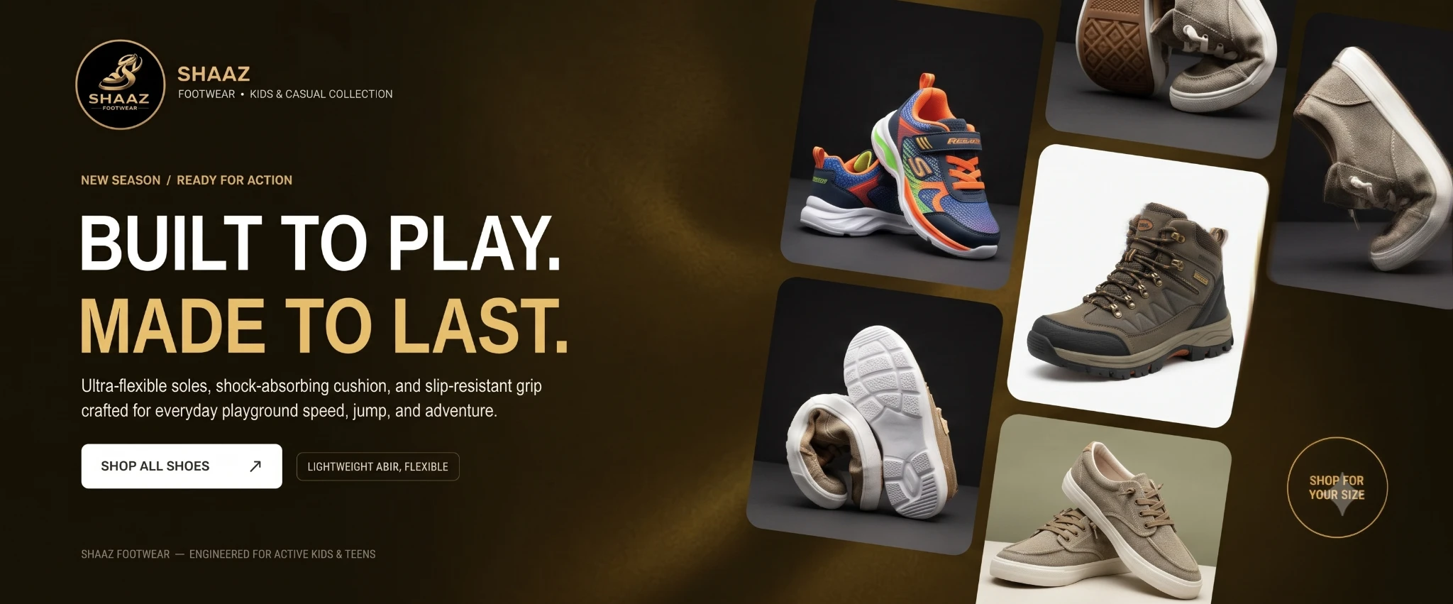 Shaaz Footwear — Built to play, made to last. Kids and casual footwear collection.